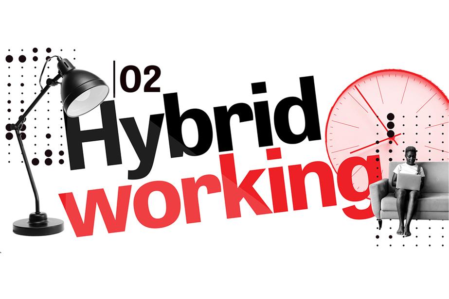 Graphic with the words hybrid working