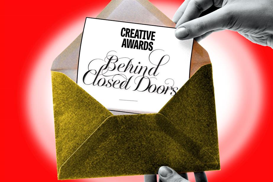 graphic of awards envelope with card inside reading 'Creative Awards Behind closed doors'