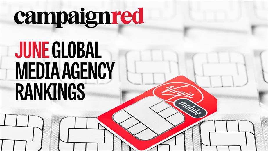 A sim card with the text "June global media agency rankings" 