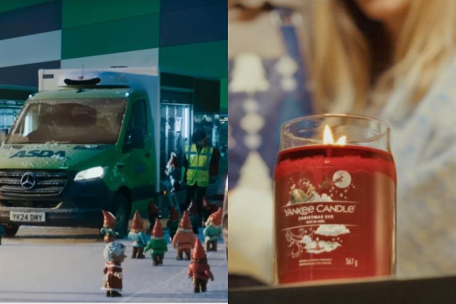 Asda delivery van (left) and red Yankee Candle on shelf (right)