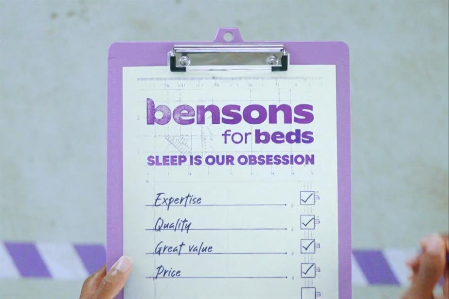 Still from the Bensons for Beds 2024 "Sleep is our obsession" campaign by Krow.