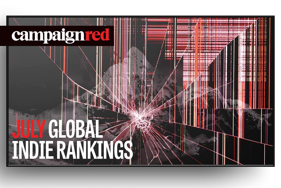 Smashed TV screen with text "July global indie rankings" 