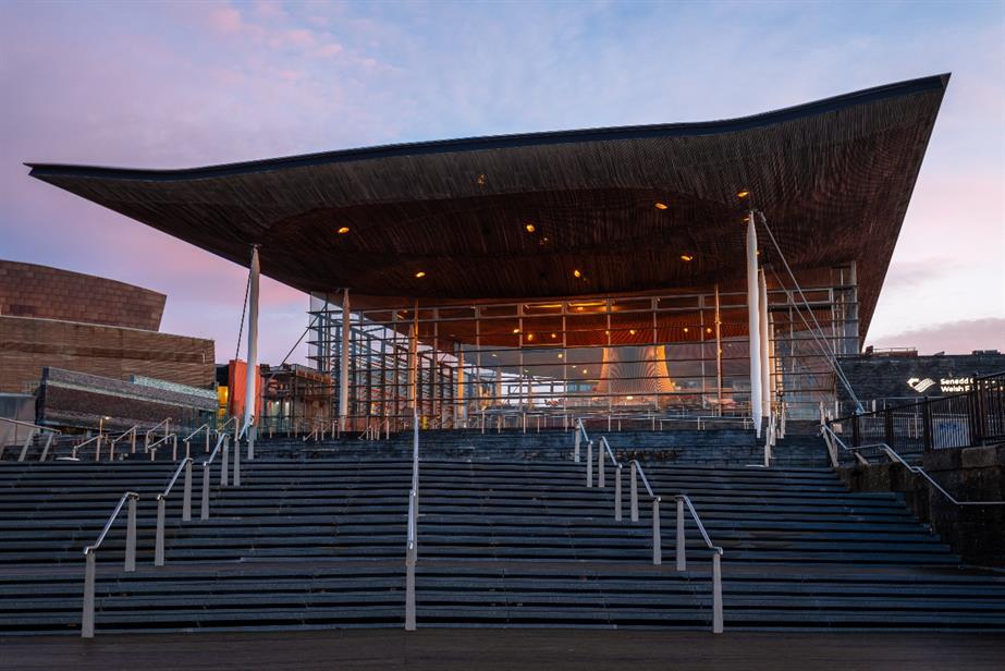 The Senedd building houses the Welsh Parliament. 
