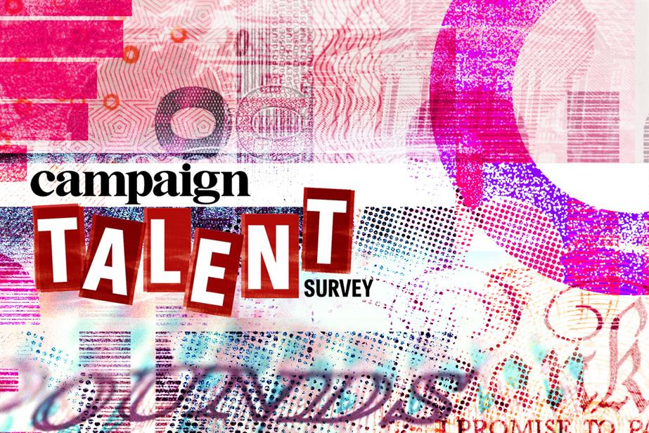 Bank note imagery in pink and red with 'Campaign talent survey' overwritten